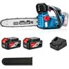 Dong Cheng DongCheng Motosega a batteria 20V, brushless, 12 m/s, lama OREGON 30cm, 2x4,0Ah. Tendicatena senza attrezzi, lubrificazione automatica, 2kg (senza batteria), Giardino, legna, potatura