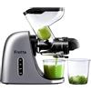 Fretta Estrattore frutta e verdura, Ampio scivolo da 76 mm, Senza BPA, Estrattore di succo silenzioso con funzione inversa, Facile da pulire (Sliver)
