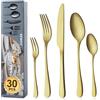 BEWOS Set di posate Champagne oro di alta qualità in Acciaio Inox, 30 Pezzi posate argenteria set-Forchette, Coltelli, Cucchiai, servizio per 6, lavabile in lavastoviglie