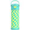 THERMOS FUNTAINER 16 Ounce Stainless Steel Vacuum Insulated Bottle with Wide Spout Lid, Wavy Checkers Teal