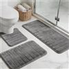 Zourglow 3 Tappetini da Bagno, Tappeto Bagno Antiscivolo e Assorbente, Morbido e ad Asciugatura Rapida, per WC, Doccia e Vasca da Bagno, 50 * 60cm & 50 * 80cm & 50 * 120cm (Grigio)