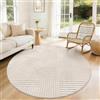 SHACOS Beige Tappeto Rotondo Salotto 120 cm, Tappeti Rotondo Antiscivolo Lavabile In Lavatrice, Moderno Tappeto Soggiorno Pelo Corto Tappeti Camera da Letto per Cucina e Corridoio