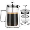 FARYODI Pressa da caffè French Press 1 litro, in vetro con filtro permanente in acciaio inox, design a doppia parete, lavabile in lavastoviglie, resistente al calore per caffè e tè