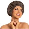 Edoneery Cuffia da doccia riutilizzabile da donna, grande, impermeabile, lavabile, con fascia elastica, per capelli lunghi, trecce (caffè scuro)