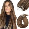 Silk-co Extension Capelli Veri Microring 100 Ciocche, Loop Extension Anellini 50g, 50cm Marrone Medio & Biondo Scuro