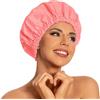 Edoneery Cuffia da doccia riutilizzabile da donna, grande, impermeabile, impermeabile, lavabile, con fascia elastica per capelli lunghi, trecce (arancione rosa)
