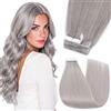 Silk-co Extension Adesive Capelli Veri Biadesivo 10 Fasce Biadesive 50cm 25g Tape Ins Invisibili Silver Grigio