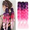 JIAMEISI Jumbo, extension per capelli intrecciati (viola-rosa ombré, 61 cm/24 pollici, confezione da 3 pezzi)