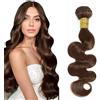 Salharer Ciocche di capelli veri da cucire, ondulati, doppia trama, ciocche singole, capelli Remy, #4, colore castano cioccolato, da donna, 35,5 cm