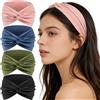 XETHI 4 Pezzi Fascie Ampie per Donna | Bandane Vintage per Uso Quotidiano | Fasce Sport per Yoga e Corsa | Colori: Nero, Rosa, Verde Oliva, Blu Navy