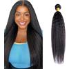 Salharer Ciocche di capelli veri da cucire, Yaki Human Hair Bundles Double Weft Extension Singolo fascio di capelli Remy 1B Natural Black Color for Woman 30 pollici