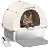 Meowant Lettiera per Gatti in Acciaio Inox, Meowant Lettiera Gatto Chiusa XXL, Toilette per Gatto Grande con Tappetino e Pala in Metallo, Antiodore, per Gatti di Grandi, 60 x 40 x 50 cm