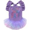 Yaopelky Abito per cani "È il mio compleanno" Abito per cani piccoli Abiti tutù per cagnoline Abiti senza maniche con volant per cuccioli Gonna in tulle e pizzo,Viola,XS(1.8-3kg)