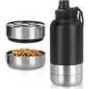 AXVRAV Borraccia per cani da viaggio, 950 ml, isolata, in acciaio inox, con ciotola e ciotola per acqua, portatile, senza BPA, per viaggi, passeggiate e attività all'aperto (nero, L)