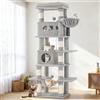 Hzuaneri Albero per Gatti, 170 cm Grigio Chiaro, 8 Tiragraffi, 2 Grotte | Tiragraffi per Gatti Adulti, Giochi per Gatti, Lavabile, Trespolo per Gattis con Cestini, Amaca, Pompon, MS17018LG