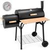 EGLEMTEK Barbecue A Carbone Con Affumicatore Laterale BBQ Con Termometro Integrato Griglie Cromate Ripiano E Maniglie Griglia In Legno Ruote Per Giardino E Terrazzo 109.5 X 59 X 116 Cm Nero