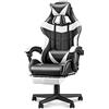 Huracan Sedia da Gaming, Poltrona da Gaming Ergonomica con Funzione Massaggio, Sedia Gamer in PU Traspirante, Altezza Regolabile, Braccioli e Poggiapiedi, Sedie per Gamer Adulti e Ragazzi, Bianco