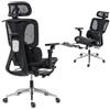 HOMCOM Sedia Ufficio Ergonomica Reclinabile, Supporto Lombare Dinamico, Braccioli 6D, Appendiabiti, Poggiapiedi, Poggiatesta/Profondità Sedile/Schienale e Altezza Regolabili, Dondolo, in Rete, Nero