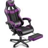 Huracan Sedia da Gaming, Sedia Gamer Ergonomica con Funzione Massaggio, Gaming Chair Regolabile in PU Traspirante, Altezza Regolabile, Braccioli Regolabili, Supporto per Testa e Zona Lombare, Viola