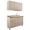 Yellowshop | Sete cucina 120 cm con cassettiera a sx o dx e 2 ante finitura Olmo con lavello, scolapiatti e pensile serie Basic (Versione Sx)