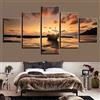 Mndeco Quadro Moderno 5 Pezzi Sunset Boat Quadro su Tela Canvas Quadri Moderni per Soggiorno Camera da Letto Cucina Decorazione da Parete, 200x100cm Senza Telaio