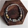 Midofare Bracciale in ceramica con motivo blu fatto a mano con perline tubolari, corda regolabile, gioielli in stile etnico vintage S03-115