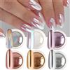 Full Beauty Set di 6 Polveri Cromate per Unghie, Pigmenti Bianchi, Oro e Argento, Effetto Olografico Aurora Iridescente, Decorazioni Metalliche per Nail Art