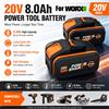 Ddadache Batteria di ricambio agli ioni di litio da 20V per WORX 6000/8000mAh per WA3551 WA3551.1 WA3553 WA3641 WX373, batteria ricaricabile per utensili