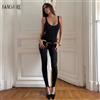 NONE Tuta intera da donna nera, basic e sexy, scollata, modellante, alla moda, a figura intera (con imbottitura sul petto)