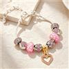 LEABYL Bracciale Romantico con Charm in Cristallo Rosa, Perline Dorate e Ciondolo a Cuore, Regolabile, Regalo di Gioielleria per Donne