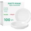 NONE 100 Piatti Plastica Bianchi Riutilizzabile-Piatti Plastica Riutilizzabile- Piatti Piani e Fondi 22 cm,Piatti monouso- 5conf x 20pz Per Feste, Eventi