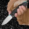 NONE Coltello Tattico Pieghevole da Esterno con Manico in Fibra di Carbonio Leggero, Lama Affilata e Lucida, Vite Blu a Perno, Strumento Tascabile EDC per Sopravvivenza, Bushcraft e Uso Quotidiano