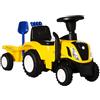 HOMCOM Trattore Giocattolo per Bambini Cavalcabile con Rimorchio, Rastrello e Pala, Gioco Educativo per Bimbi 12-36 Mesi, 91x29x44cm, Giallo