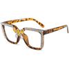 LJCZKA Occhiali Anti Luce Blu Quadrati Diamante Donna,Oversize Occhiali Filtro Luce Blu Occhiali Con Lenti Trasparenti Antiriflesso per Gaming Reading Computer (LeopardoTrasparente)