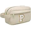 Toozen Borsa per cosmetici per donna Personalizzata Iniziale, Pochette Trucchi Viaggio con Tasca Interna, Trousse Trucchi Organizer Cosmetici, Regalo Compleanno Natale Ideale per Donne Ragazze Amic BeigeP