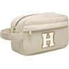 Toozen Borsa per cosmetici per donna Personalizzata Iniziale, Pochette Trucchi Viaggio con Tasca Interna, Trousse Trucchi Organizer Cosmetici, Regalo Compleanno Natale Ideale per Donne Ragazze Amic BeigeH