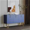 OLIVIBED Credenza con 3 ante in forma di U, Moderna cassettiera con ripiani regolabili, Armadio da soggiorno con maniglie dorate in metallo e base, per sala da pranzo, cucina, 138x40x80.5cm, Blu marino