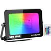 Willpower RGB Faretto LED da Esterno 50W, Faretto LED Cambio Colore RGB Modalità di Strobo DIY, con Telecomando, 16 Colori, IP66 Impermeabile Proiettore per Interno Esterno Giardino Cortile Partito