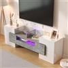 OLIVIBED Mobile TV con cassetti, 145 cm, Lucido, con Illuminazione a LED e Piano in Vetro, per Soggiorno e Sala da Pranzo, Bianco + Grigio Fumo