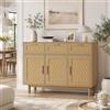 OLIVIBED Credenza in Rattan con Piano di Lavoro, Mobile da Cucina con 3 Ante e 3 cassetti, credenza in Legno per Sala da Pranzo, Soggiorno, Stile Country, Colore Naturale, 108 x 40 x 80 cm