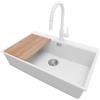 PRIMAGRAN Lavandino da Cucina Bianco 78x50cm, Lavello in Granito a 1 vasca + Rubinetto 40x20cm + Set di accessori, Lavabo da Cucina Incasso al Mobile 80cm - Oslo Top S615