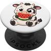 Kawaii Cow Sweet Cartoon Themes Simpatico design a forma di mucca che mangia anguria PopSockets PopGrip Adesivo