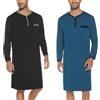 Yukiuiny Maglie Pigiama Uomo Maniche Lunghe Abbigliamento da Notte Cotone Camicie Lunghe per Dormire-B-Rosso Vino/M