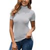 Yukiuiny Maglia Donna Collo Alto Maniche Corte per Primavera Autunno(95% Rayon,5% Spandex)-Grigio/M