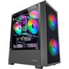 Mars Gaming MARSGAMING MC-VORTEX, Case Gaming MicroATX, Frontale Mesh Geometrico, Finestra Laterale in Vetro Temperato, 3x Ventole FRGB Rainbow 120mm, Mini Torre PC Compatta con Design a Doppia Camera, Nero