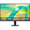 LG 27U411B Monitor 27 Full HD (1920x1080) IPS 144Hz, 1ms MBR, HDR10, FreeSync Premium, sRGB 99%, HDMI, Schermo Antiriflesso, Design Borderless, Nero