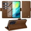 Giyer Cover per Honor 200 Custodia con Vetro Temperato, Premium Pelle PU Portafoglio Slot per Scheda RFID Antifurto Funzione Supporto Flip Case, Antiurto per Honor 200 5G Cover (Marrone)