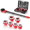 VEVOR Kit Filettatrice per Tubi a Cricchetto con 6 Filiere, da 1/2" a 2" NPT, Filettatrice Manuale per Tubi, Impugnatura Comoda, Set Portatile con Valigetta per Installazione e Riparazione Idraulica