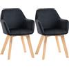 HOMCOM Set 2 Sedie da pranzo moderne effetto velluto e legno di caucciù, 54x57x80 cm, Nero | Aosom Italy