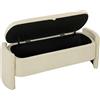 HOMCOM Panca Contenitore Imbottita in Tessuto Bouclé con Gambe in Legno, 118x42x45 cm, Crema | Aosom Italy